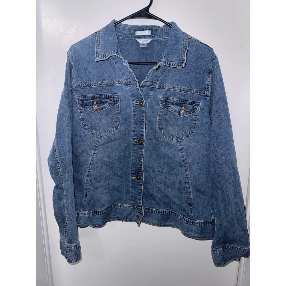 Christopher & Banks Blue Denim Stretch Jacket XL Button Front Long Sleeve
